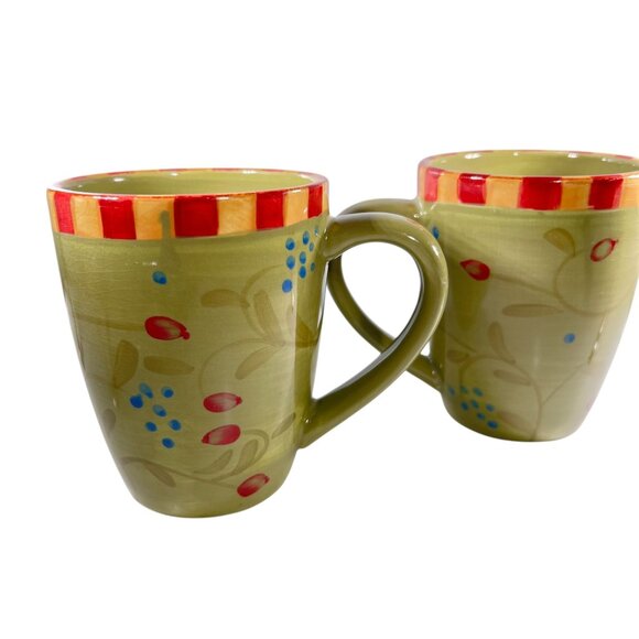 Vtg Signature Housewares Mugs OLIVIA by Debby Segura Stoneware 2002 Set of 2 - Picture 6 of 9